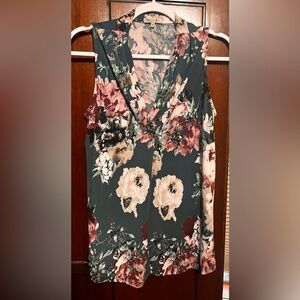 Beacon Floral V-Neck Blouse in Blue and Pink